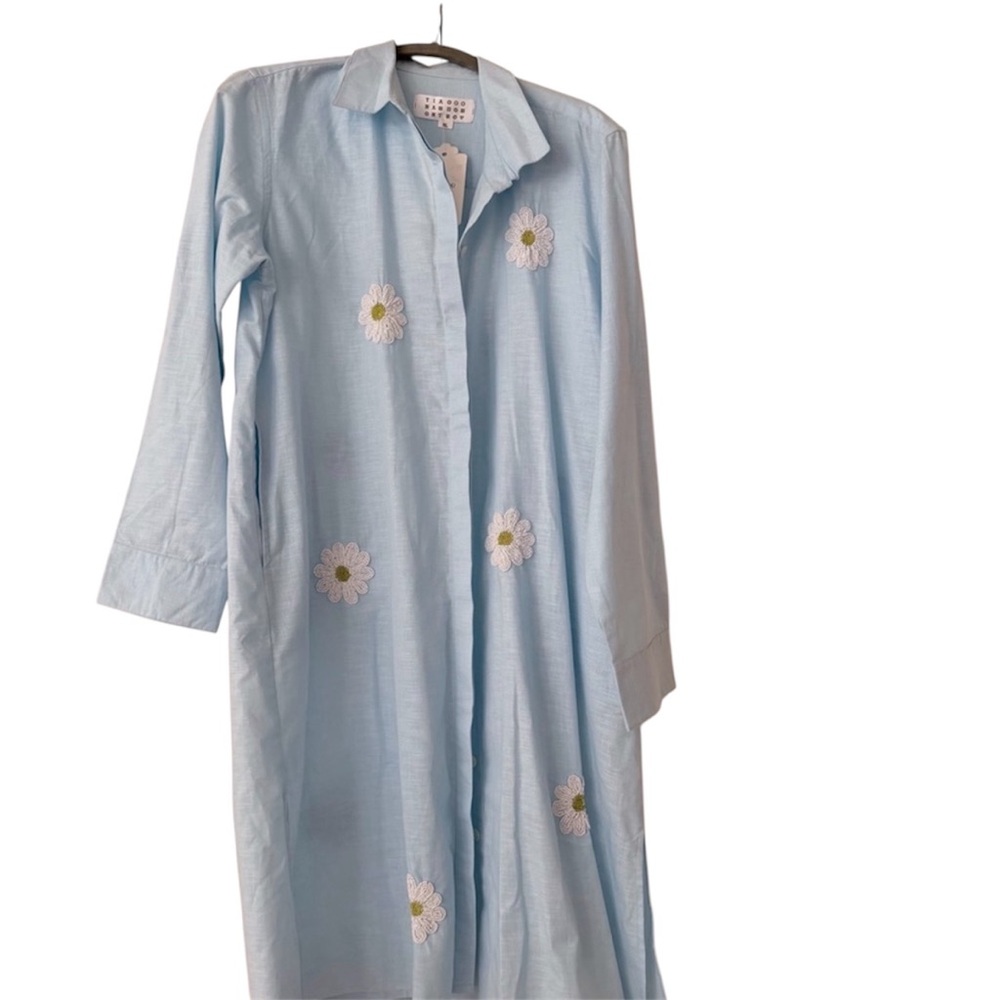 Light Blue Floral Embroidered Linen Dress